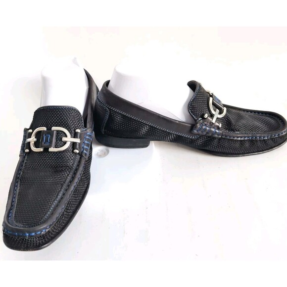 Donald J Pliner Leather Sole Nylon Loafers Black Royal Blue Mens 7M Italy Dacio - Picture 7 of 13